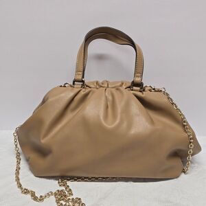 INC International Concepts KJ Framed Satchel With Chain Tan Faux Leather